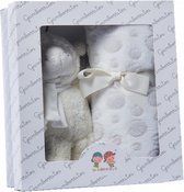 babydeken gestipt met knuffel 80 x 110 cm fleece wit