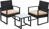 Tuinset - Loungeset - Tuinmeubel - Stoelen met Tafel - Terras - Balkon - Modern - Zwart - Beige