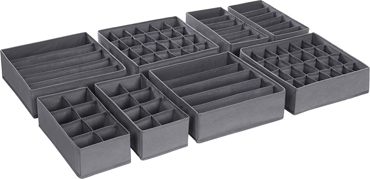 mDesign Verstelbare ladeverdeler van kunststof (8 stuks) - praktische lade- organizer - flexibele lade-indeling voor kast en commode - donkergrijs/zwart