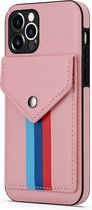 iPhone SE 2022 Kunstleer Back Cover Hoesje - Silliconen - Pasjeshouder - Leer - Apple iPhone SE 2022 - Roze