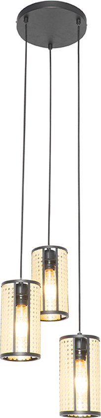 QAZQA akira - Suspension rétro - 3 lumières - Ø 380 mm - Zwart - Salon | Chambre à coucher | Cuisine