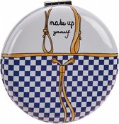 make-upspiegel tas rond 8 x 2,4 cm glas wit/blauw
