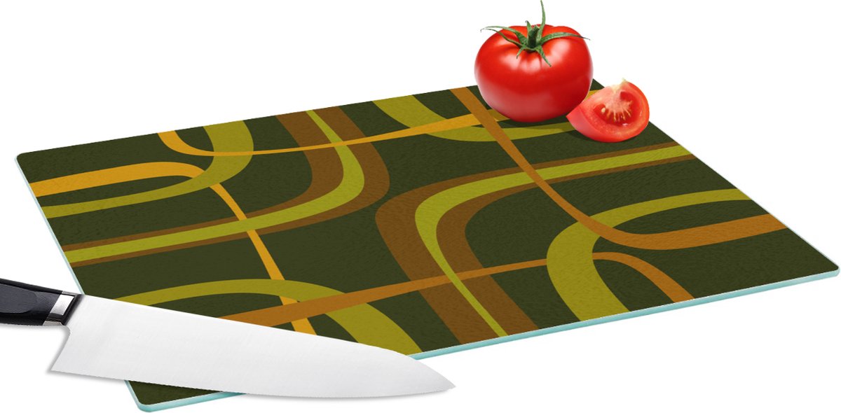 Glazen Snijplank - 39x28 - Jaren 70 - Retro - Groen - Snijplanken Glas