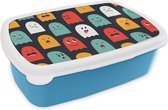 Broodtrommel Blauw - Lunchbox - Brooddoos - Patroon - Pacman - Games - Spook - Jongens - Kinderen - Kids - 18x12x6 cm - Kinderen - Jongen