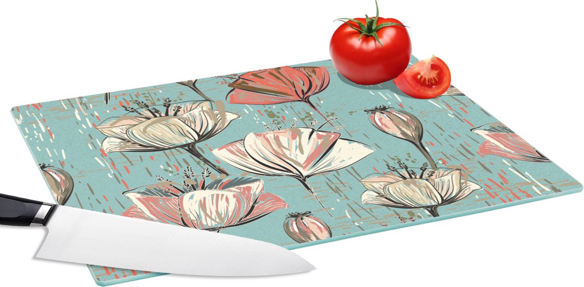 Glazen Snijplank - 39x28 - Vintage - Bloem - Flora - Snijplanken Glas