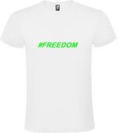 Wit T shirt met print van "BORN TO BE FREE " print Neon Groen size L