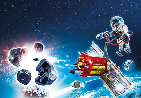 Playmobil Navette spatiale, Satellite avec laser, météoroïde et base de  lancement avec fusée