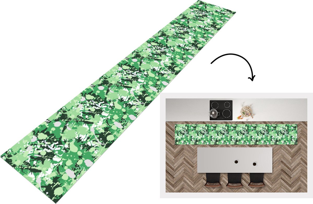 KitchenYeah Keukenloper - Keukenmat - Patronen - Groen - Camouflage - 360x60 cm - Keuken vloerkleed Multicolor
