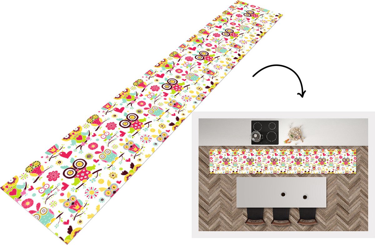 Keukenloper - Keukenmat - Patronen - Uil - Dieren - 360x60 cm - Keuken vloerkleed