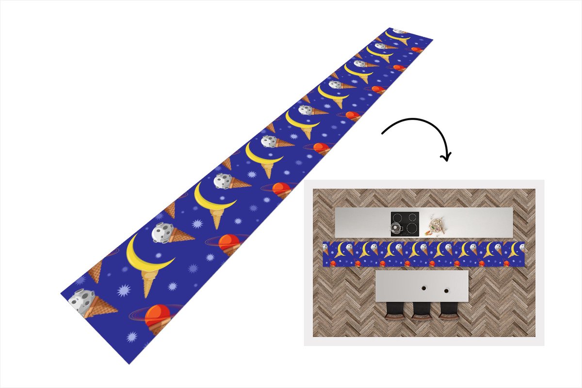 KitchenYeah Keukenloper - Keukenmat - Planeten - IJshoorntjes - Patronen - 480x60 cm - Keuken vloerkleed Multicolor