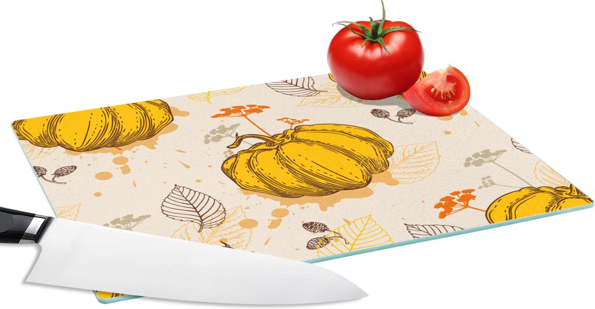 Glazen Snijplank - 28x20 - Pompoen - Herfst - Patronen - Snijplanken Glas