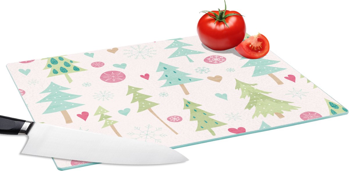 Glazen Snijplank - 39x28 - Winter - Bos - Patroon - Sneeuw - Pastel - Snijplanken Glas