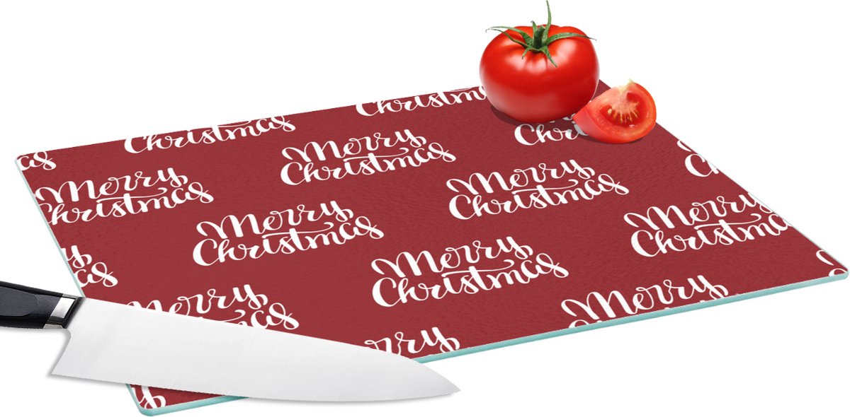 Glazen Snijplank - 39x28 - Quotes - Christmas - Patronen - Rood - Wit - Snijplanken Glas