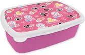Broodtrommel Roze - Lunchbox - Brooddoos - Meisjes - Roze - Prinses - Patroon - 18x12x6 cm - Kinderen - Meisje