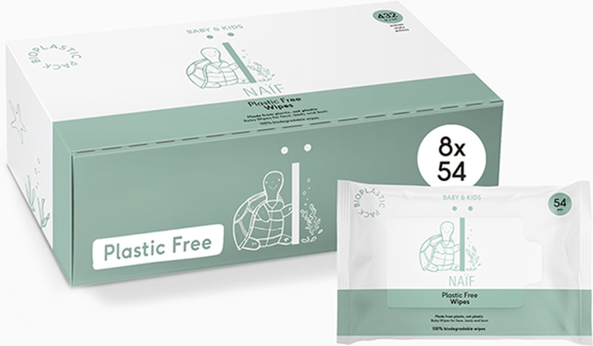 Naïf Natuurlijke Plastic Vrije Billendoekjes - voordeelverpakking box 8 stuks - 54 doekjes per pak