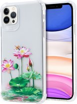 Siliconen Hoesje met bloemenprint Geschikt voor iPhone 11 Pro Max Lotusbloemen – Transparant