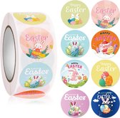 Happy Easter Paas Stickers - Pasen 2.5cm Diameter - 500 stuks op rol