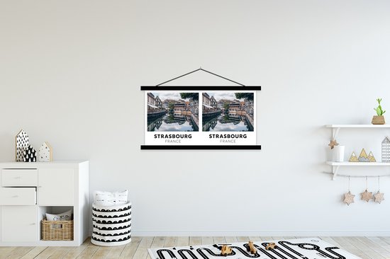 Porte-affiche avec affiche - Affiche scolaire - France - Water - Maisons - 120x60 cm - Lattes noires