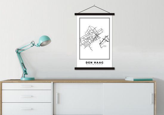 Affiche scolaire - Carte - La Haye - Zwart Wit - Plan de la ville - Carte - Pays- Nederland - 60x90 cm - Lattes noires
