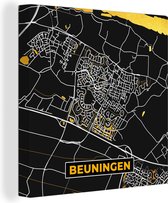 Canvas Schilderij Beuningen - Black and Gold - Kaart - Plattegrond - Stadskaart - 50x50 cm - Wanddecoratie