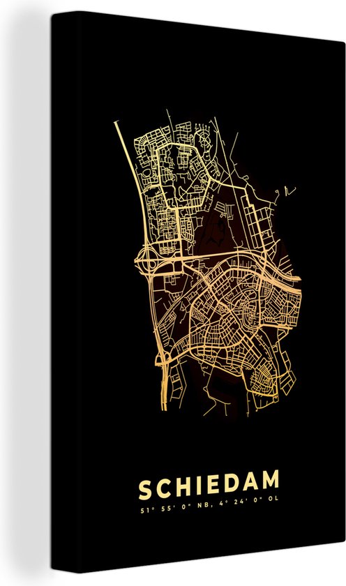 Canvas Schilderij Schiedam - Nederland - Kaart - Stadskaart - Plattegrond - Wanddecoratie