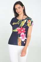 Cassis Dames Cassis - T-shirt met blad- en bloemenprint - T-shirt - Maat 38