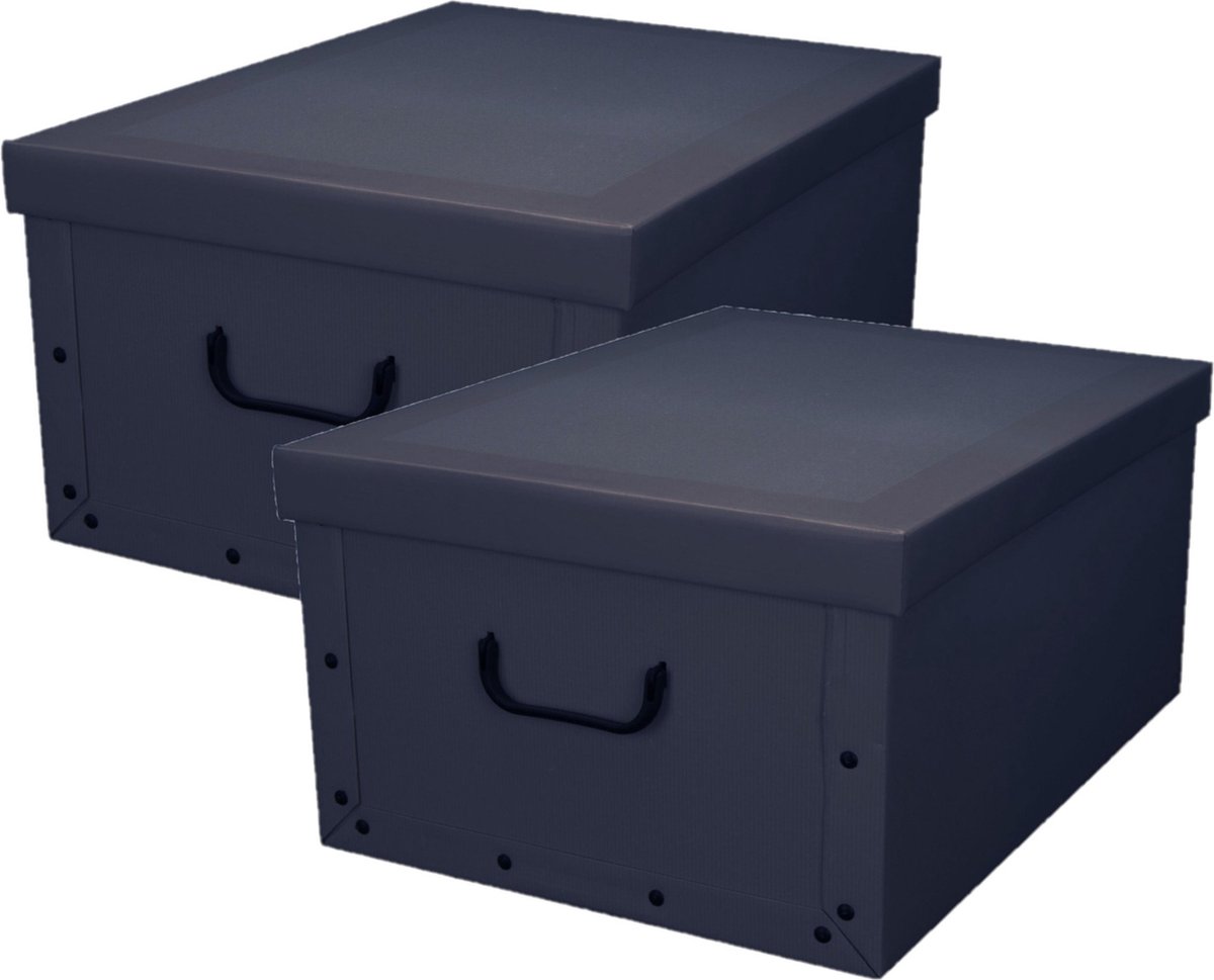 Pakket van 2x stuks opbergbox/opbergdoos van stevig karton in de kleur blauw in formaat 51 x 37 x 24 cm met deksel en handgrepen