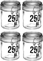 4x stuks inmaakpotten/voorraadpotten 0,25L glas met beugelsluiting - 250 ml - Voorraadpotten met luchtdichte sluiting