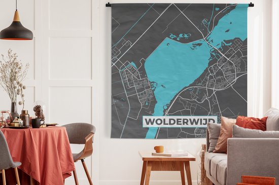 Wandkleed - Wanddoek - Kaart - Nederland - Water - Stadskaart - Plattegrond - Wolderwijd - 180x180 cm - Wandtapijt