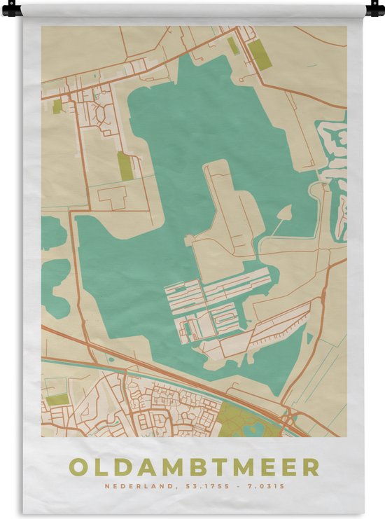 Wandkleed - Wanddoek - Oldambtmeer - Vintage - Plattegrond - Stadskaart - Kaart - 60x90 cm - Wandtapijt