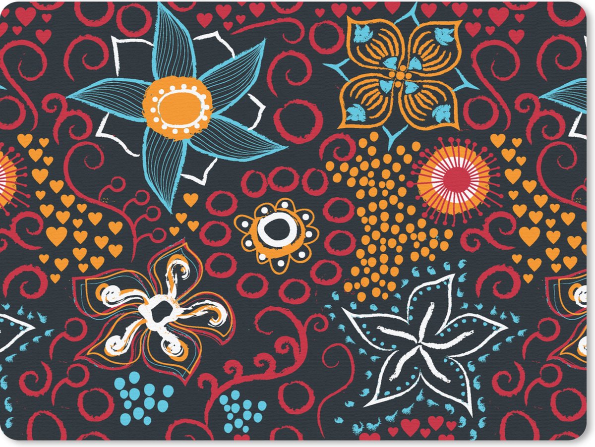 Muismat Groot - Bloemen - Rood - Patronen - 40x30 cm - Mousepad - Muismat