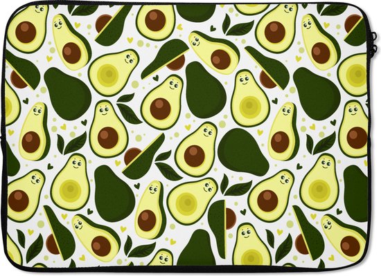 Laptophoes 13 inch - Patroon - Avocado - Fruit - Patroon - Laptop sleeve - Binnenmaat 32x22,5 cm - Zwarte achterkant