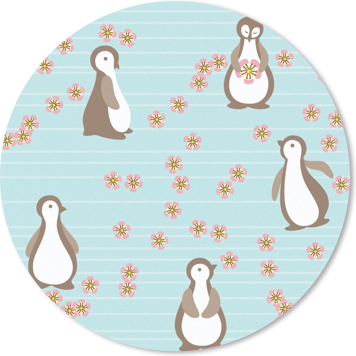 Muismat rond 20x20 cm - Mousepad Bloemen - Design - Pinguïn - Ronde muismatten