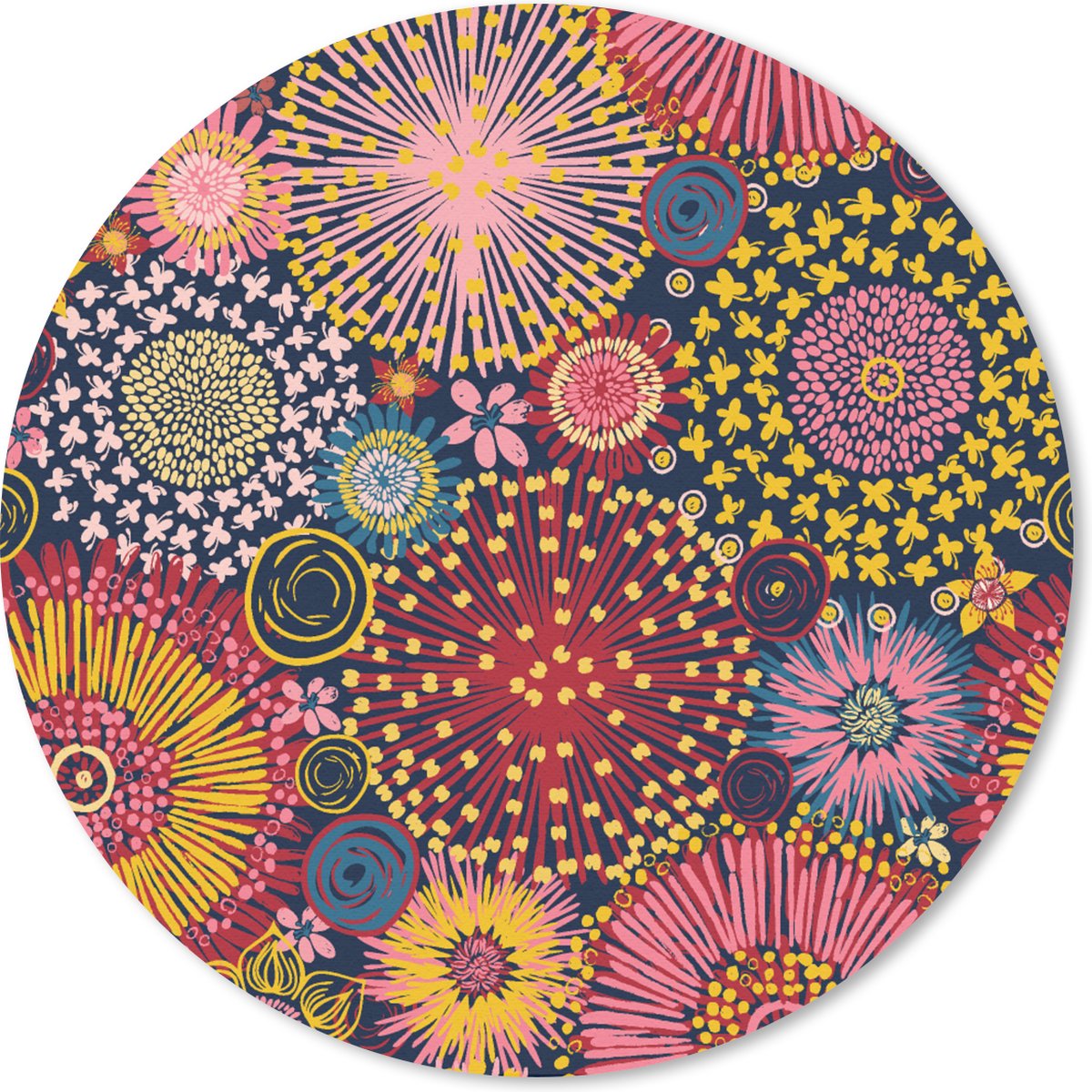Muismat rond 40x40 cm - Mousepad Bloemen - Patroon - Lijn - Ronde muismatten