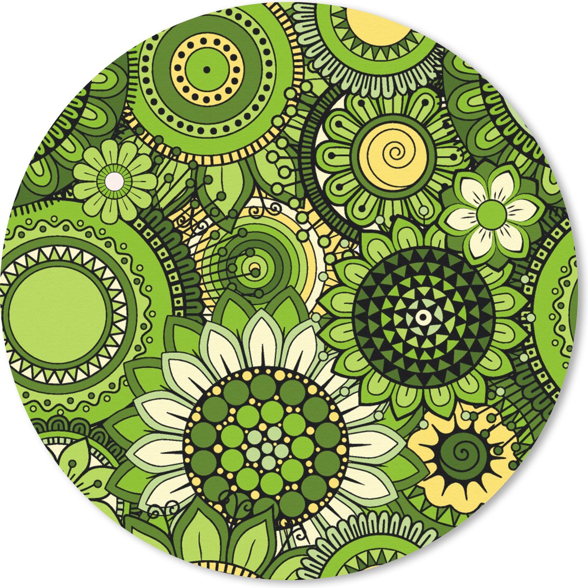 Muismat rond 20x20 cm - Mousepad Bloemen - Groen - Patroon - Ronde muismatten
