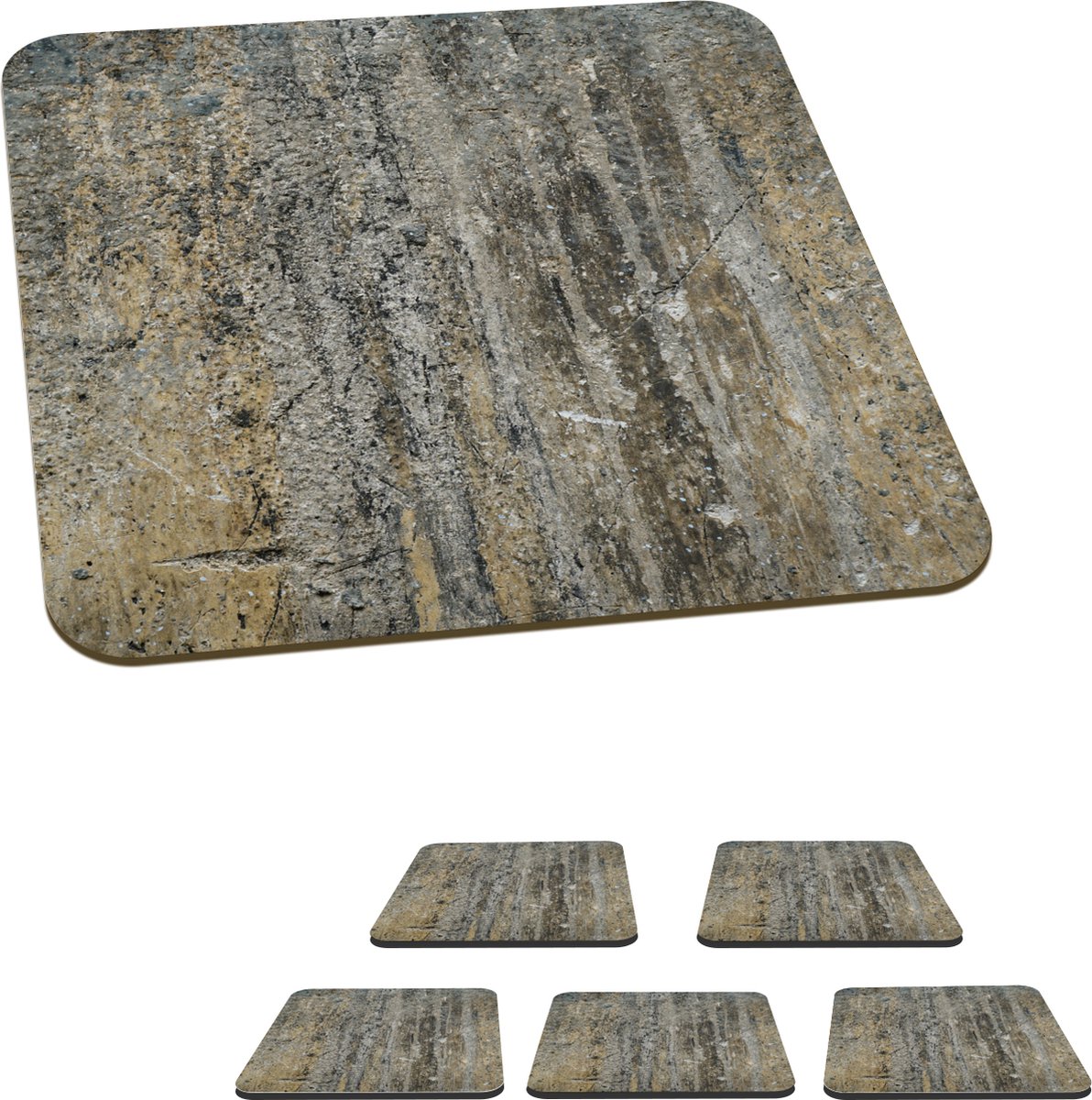 Onderzetters voor glazen - Muur - Geel - Bruin - Grijs - 10x10 cm - Glasonderzetters - 6 stuks
