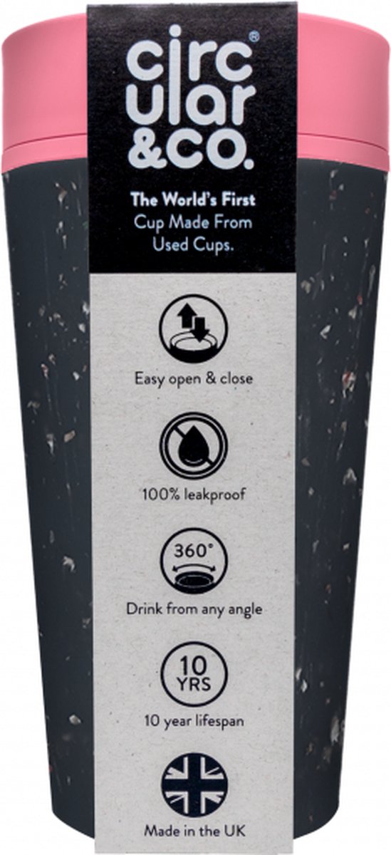Circular & Co - Travel Mug - Koffiebeker To Go - Coffee To Go Beker - 340 ml - Zwart - Roze - 12oz - Duurzaam