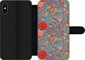 Bookcase Geschikt voor iPhone XS telefoonhoesje - Meisje - Vogel - Liefde - Patronen - Girl - Kids - Kinderen - Met vakjes - Wallet case met magneetsluiting