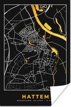 Poster Hattem - Plattegrond - Kaart - Stadskaart - Goud - Nederland - 60x90 cm