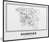 Fotolijst incl. Poster Zwart Wit- Zwart Wit – Duitsland – Plattegrond – Stadskaart – Kaart – Hannover - 90x60 cm - Posterlijst