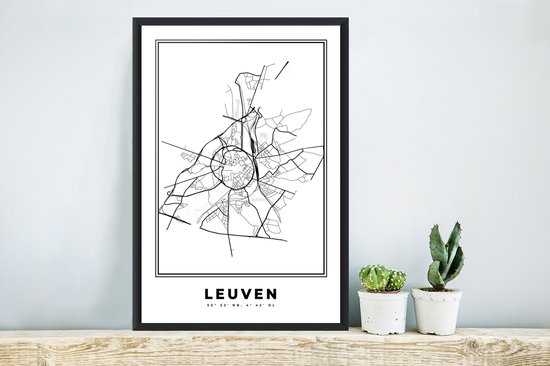 Affiche Zwart Wit - België - Louvain - Plan de ville - Plan - Zwart Wit - Plan d'étage - 40x60 cm