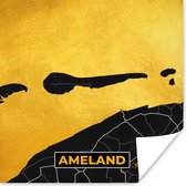 Poster Kaart - Plattegrond - Stadskaart - Ameland - Eiland - Gold - 30x30 cm