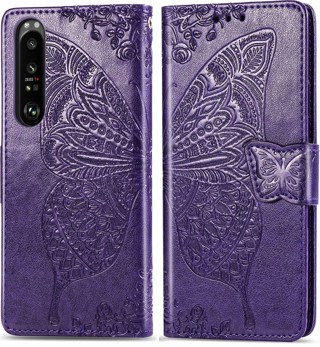 Mobigear Telefoonhoesje geschikt voor Sony Xperia 1 III Hoesje | Mobigear Butterfly Bookcase Portemonnee | Pasjeshouder voor 3 Pasjes | Telefoonhoesje voor Pinpas / OV Kaart / Rijbewijs - Paars