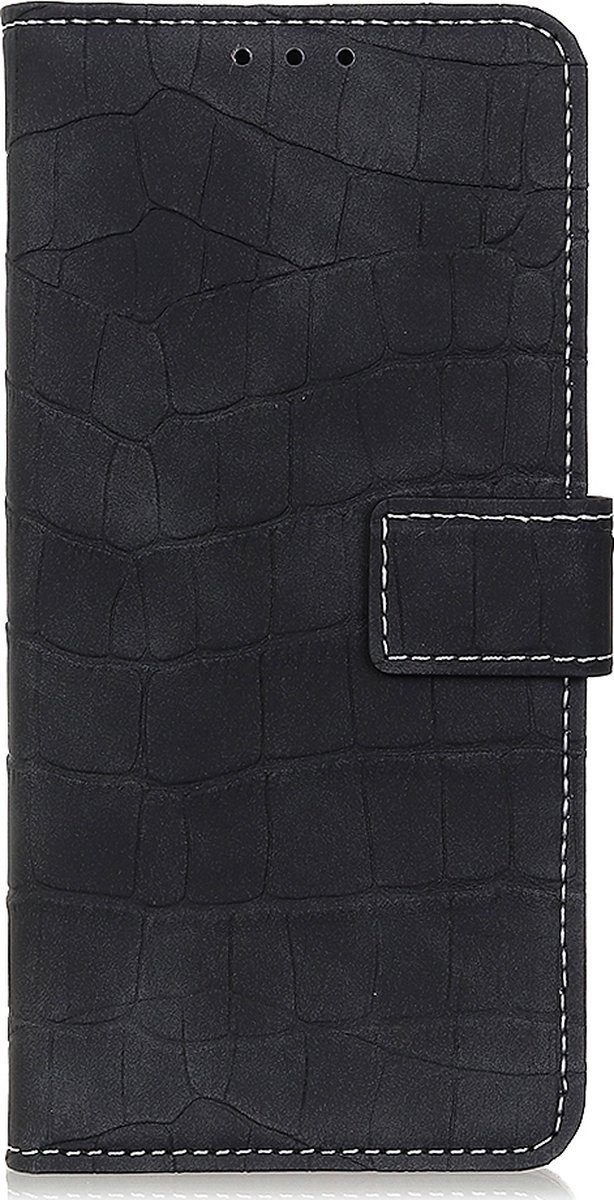 Mobigear Telefoonhoesje geschikt voor Motorola One Fusion Plus Hoesje | Mobigear Croco Bookcase Portemonnee | Pasjeshouder voor 3 Pasjes | Telefoonhoesje voor Pinpas / OV Kaart / Rijbewijs - Zwart