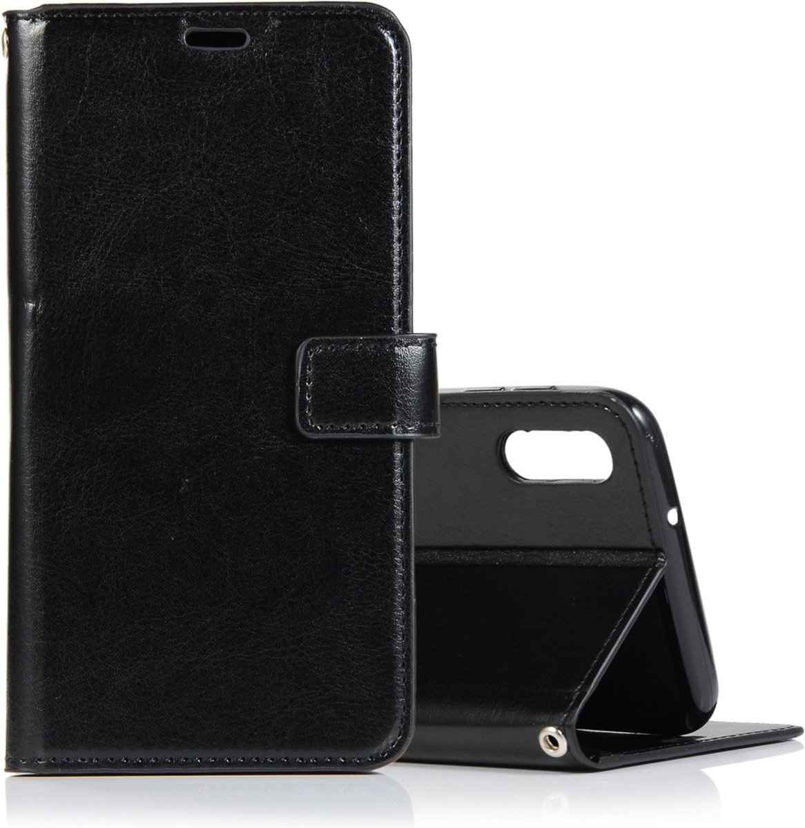Mobigear Telefoonhoesje geschikt voor Samsung Galaxy A10 Hoesje | Mobigear Wallet Bookcase Portemonnee | Pasjeshouder voor 3 Pasjes | Telefoonhoesje voor Pinpas / OV Kaart / Rijbewijs - Zwart