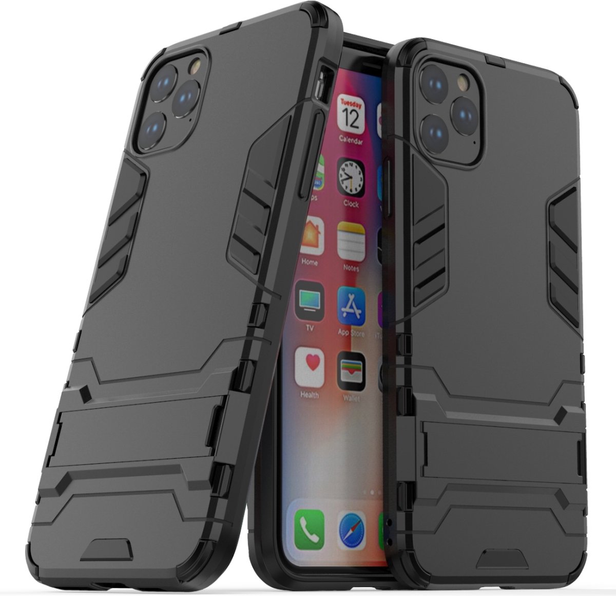 Mobigear Hoesje geschikt voor Apple iPhone 11 Pro Max Telefoonhoesje Hardcase | Mobigear Armor Stand Backcover Shockproof met Standaard | Schokbestendig iPhone 11 Pro Max Telefoonhoesje | Anti Shock Proof - Zwart