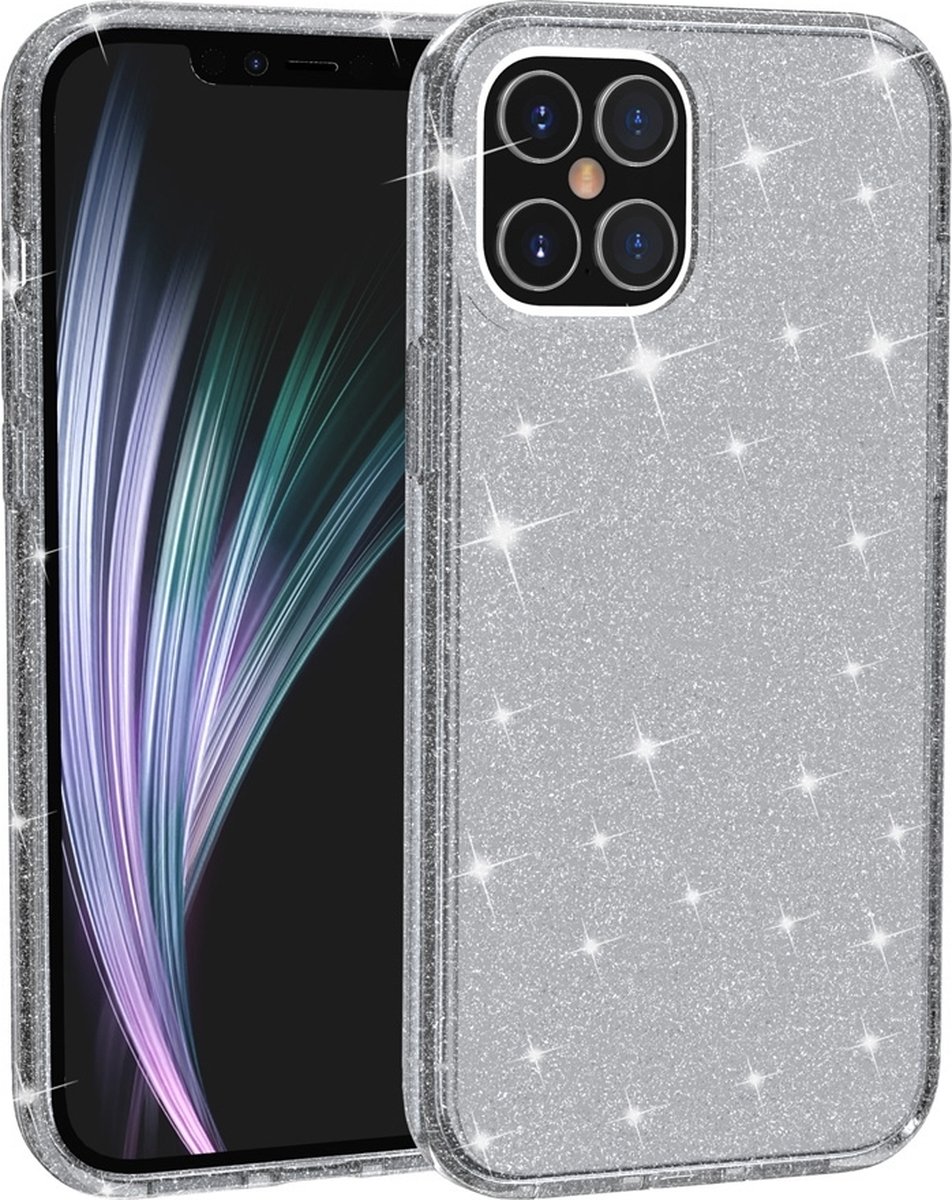 Mobigear Hoesje geschikt voor Apple iPhone 12 Pro Telefoonhoesje Hardcase | Mobigear Glitter Backcover | iPhone 12 Pro Case | Back Cover - Grijs