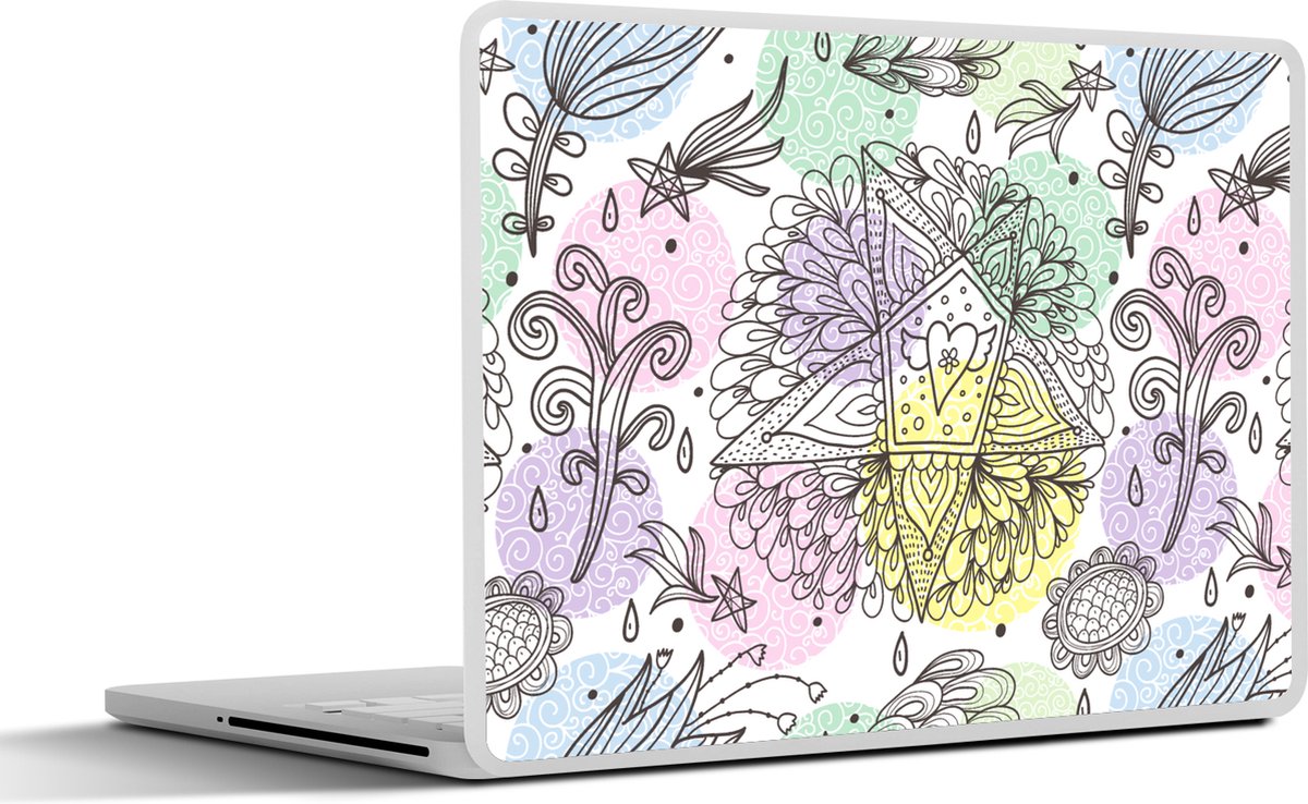 Laptop sticker - 10.1 inch - Meiden - Bloemen - Sterretjes - Patronen - Girl - Kids - Kinderen - 25x18cm - Laptopstickers - Laptop skin - Cover