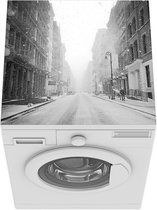 Wasmachine beschermer mat - Sneeuwstorm in de wijk Tribeca in Manhattan - zwart wit - Breedte 60 cm x hoogte 60 cm