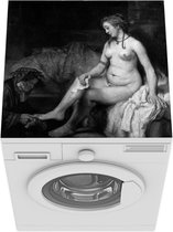 Wasmachine beschermer mat - Bathsheba in het bad - Schilderij van Rembrandt van Rijn - zwart wit - Breedte 60 cm x hoogte 60 cm